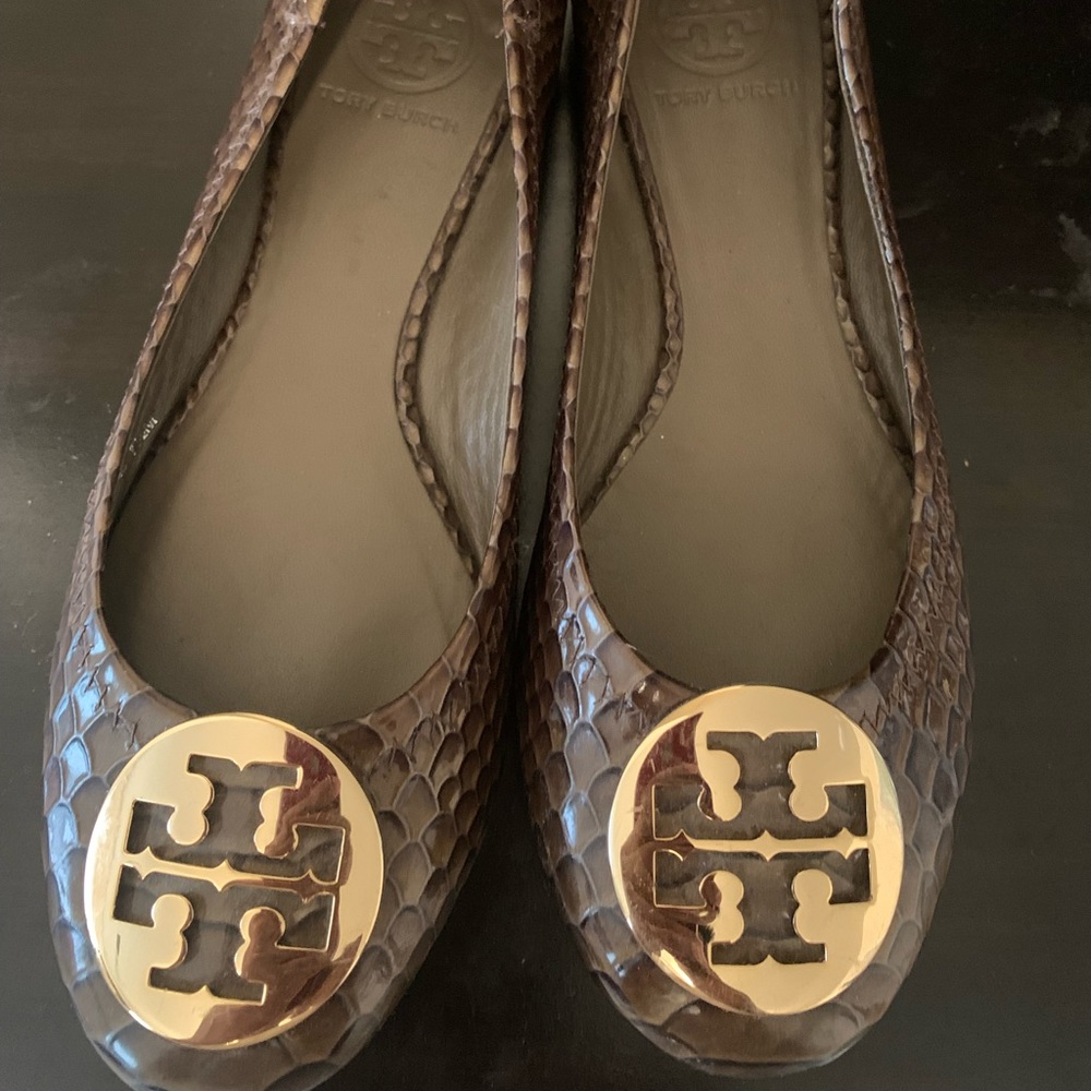 Tory Burch Brown Snake Print Flats